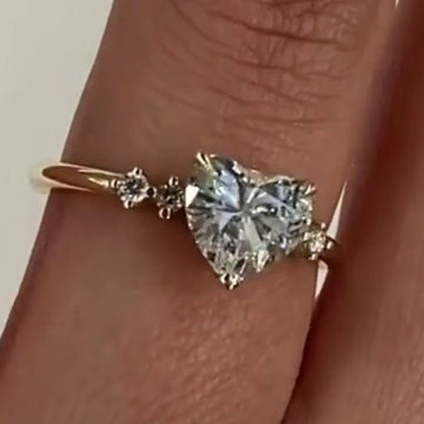 1.5 Carat Heart Shape Lab Grown Diamond Solitaire Ring, Solitaire Heart Diamond Engagement Ring , Unique Ring in 18K Yellow Gold CVD Diamond