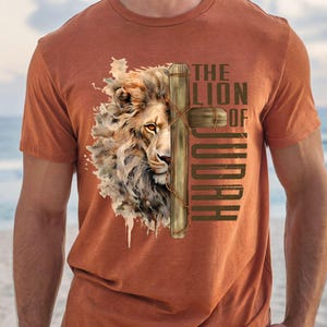 Christian Lion of Judah T-shirt, Religious Graphic Tee, Unisex Garment-Dyed Shirt, Christian Apparel, Animal Print Shirt