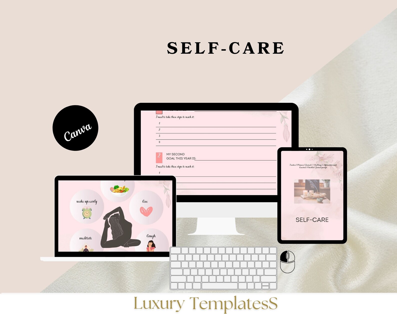 Editable Self-care Planner Pink | Canva Template PDF Printable ...