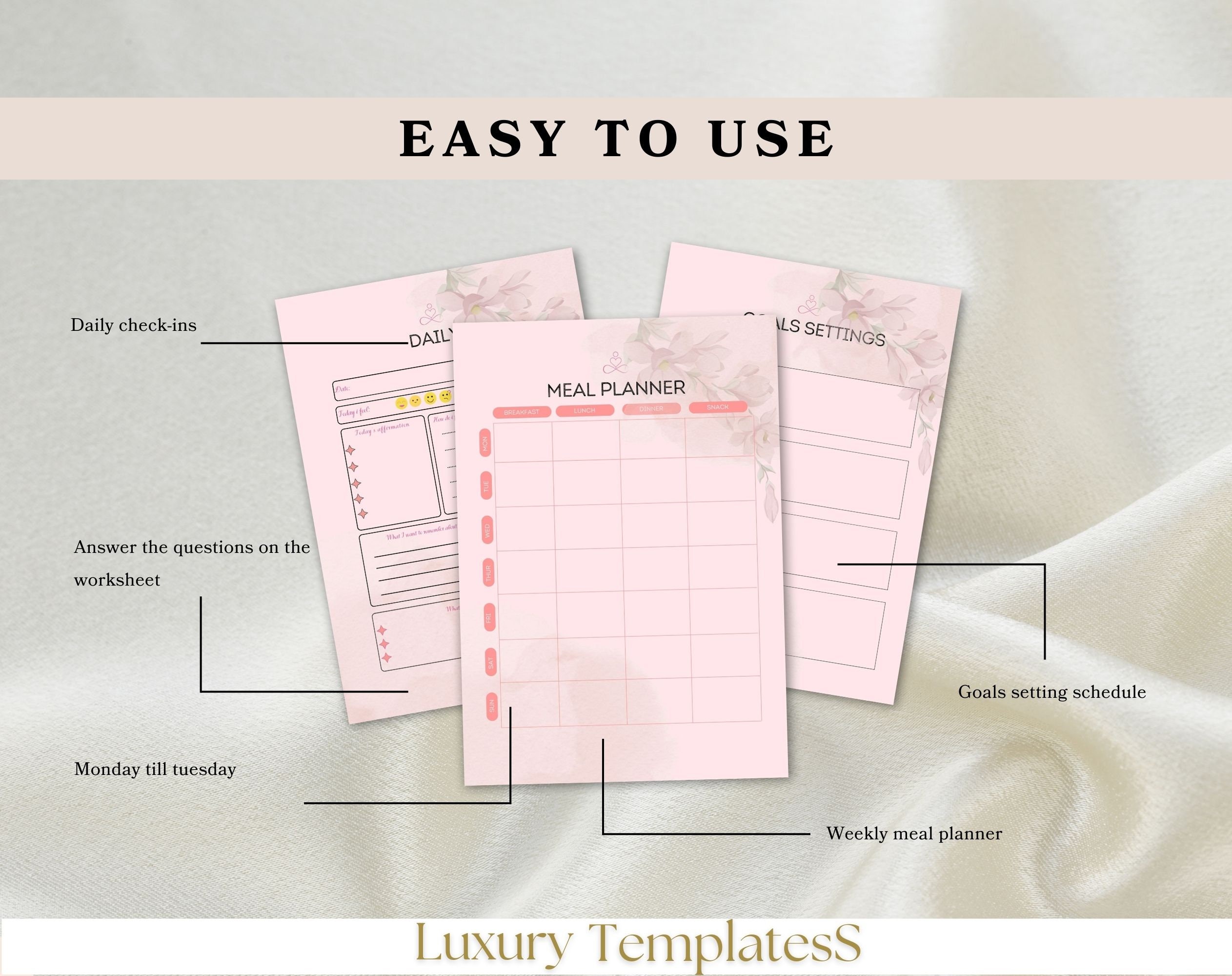 Editable Self-care Planner Pink | Canva Template PDF Printable ...
