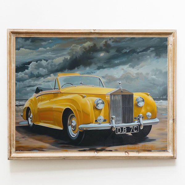 Vintage Yellow Rolls-Royce | Classic Car Painting Art Print | Home, Office, Airbnb, Living Rooms Wall Art Decor | DIGITAL PRINTABLE DOWNLOAD