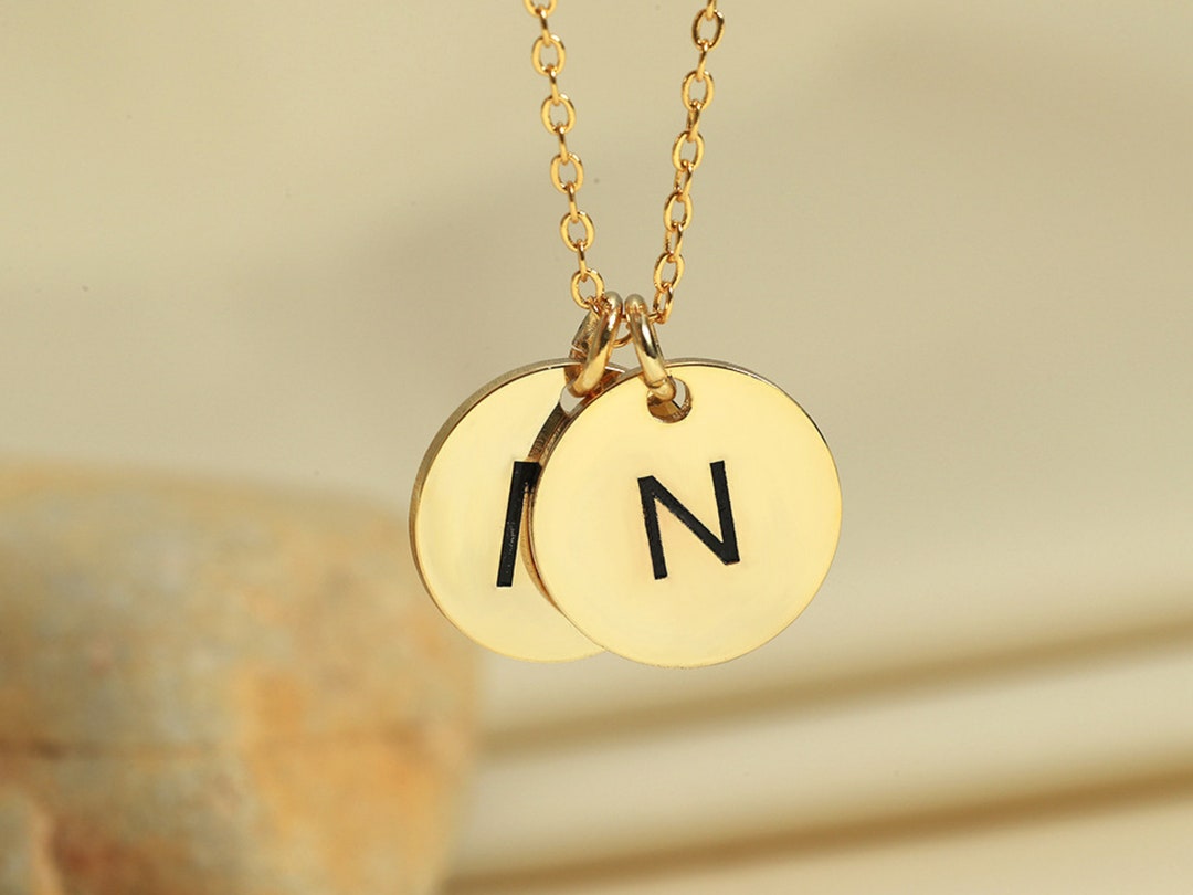 Initial Necklace Gold Pendant Letter Necklace,personalized Double Ring ...