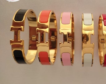18K Gold Hinge Enamel Bracelet, Women Bracelet Bangle, Waterproof, Gift For Her