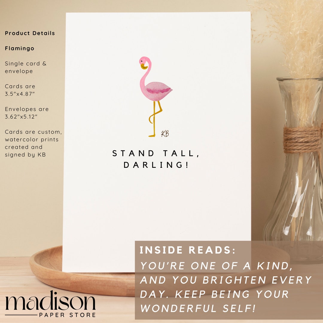 Flamingo Stand Tall Darling Card Watercolor Stationary Painting cards ...