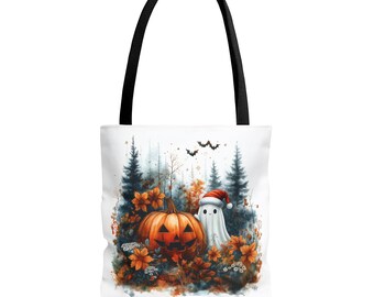 Fall Halloween tote bag, grocery tote, gift for friend, travel canvas bag, pretty aesthetic bag, full color bag, Christmas tote bag