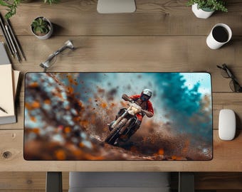 Aesthetic desk mat, Desk Protection Mat, Full Color Desk Mat, Gift for Gamer, Dirt Bike Image, Gift for Him, Office Decoration, Computer pad