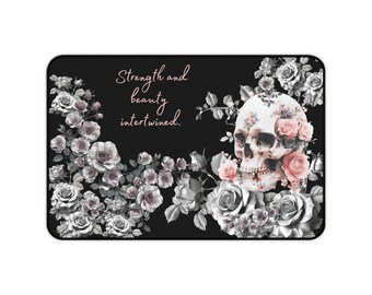 Desk mat, desk floral aesthetic, gothic desk gift, Halloween mat, gift for gamer, skull theme office, coworker gift, desk protection