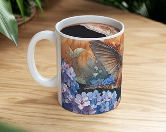 Hummingbird mug, Nature Lovers, Hummingbird's and Flowers, Beautiful bird coffee cup for her, Birthday present, Flower gift, friend gift