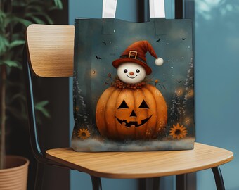 Fall Halloween tote bag, grocery tote, gift for friend, travel canvas bag, pretty aesthetic bag, full color bag, Christmas tote bag