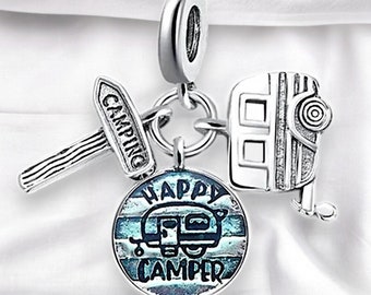 Colgante de colección charm camper, camping, caravana, vacaciones, viaje, vacaciones, camping fabricado en plata de ley 925