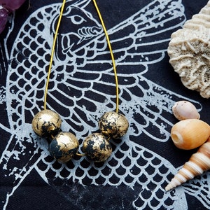 Black Luxe Necklace handmade clay beads, decorated with gold foil, for a unique and stylish look all in one necklace image 1