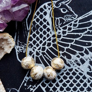 White Luxe Necklace handmade clay ooak beads, decorated with gold foil, for a unique and stylish look image 1