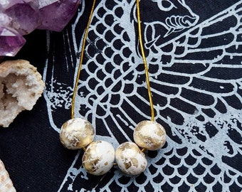 White Luxe Necklace -- handmade clay ooak beads, decorated with gold foil, for a unique and stylish look