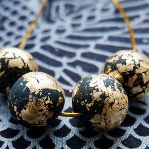 Black Luxe Necklace handmade clay beads, decorated with gold foil, for a unique and stylish look all in one necklace image 2
