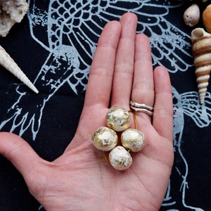 White Luxe Necklace handmade clay ooak beads, decorated with gold foil, for a unique and stylish look image 2