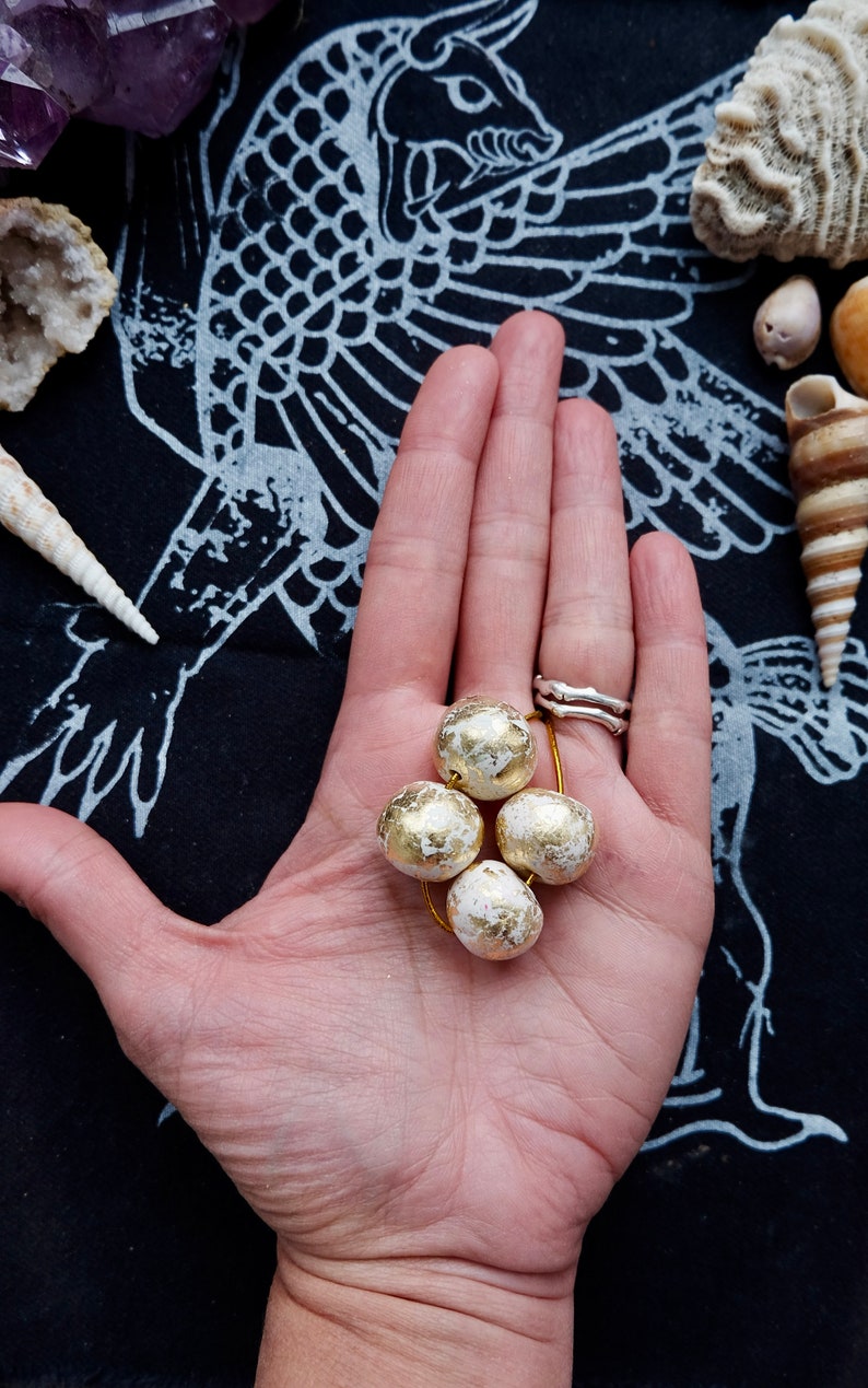 White Luxe Necklace handmade clay ooak beads, decorated with gold foil, for a unique and stylish look image 2