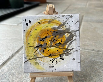 Original Art Painting on canvas, 4"x4", gif table home decor in yellow