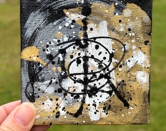 Mini Art Painting - 4"x4" original painting, black & gold on canvas