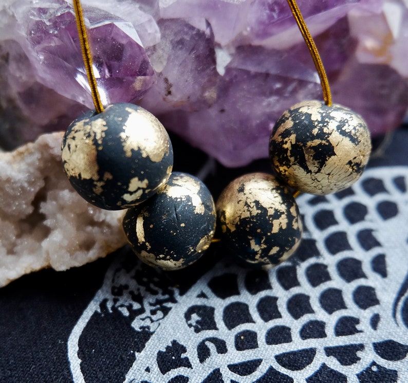 Black Luxe Necklace handmade clay beads, decorated with gold foil, for a unique and stylish look all in one necklace image 5