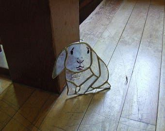 Stained Glass French Lop Rabbit - Cartoon Lop Eared Bunny Suncatcher - Whimsical Rabbit Sun Catcher Gift