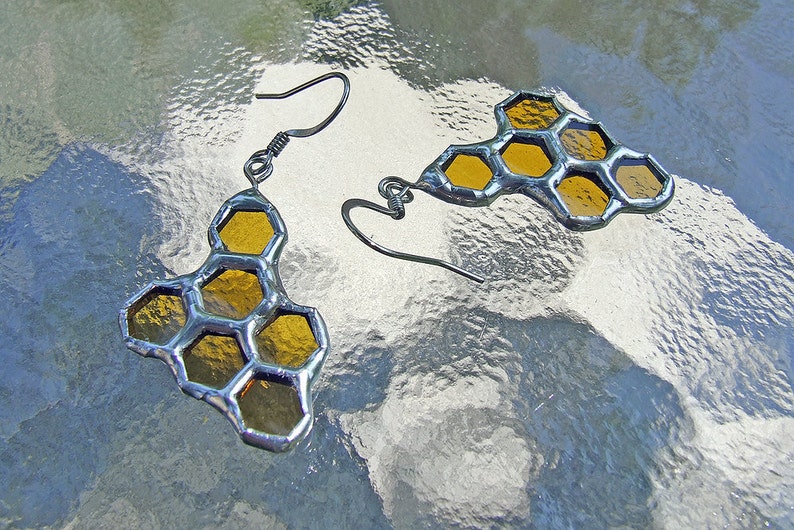 Reclaimed BEErings Honeycomb Earrings, Unique Wedding Gift, Special Occasion image 2