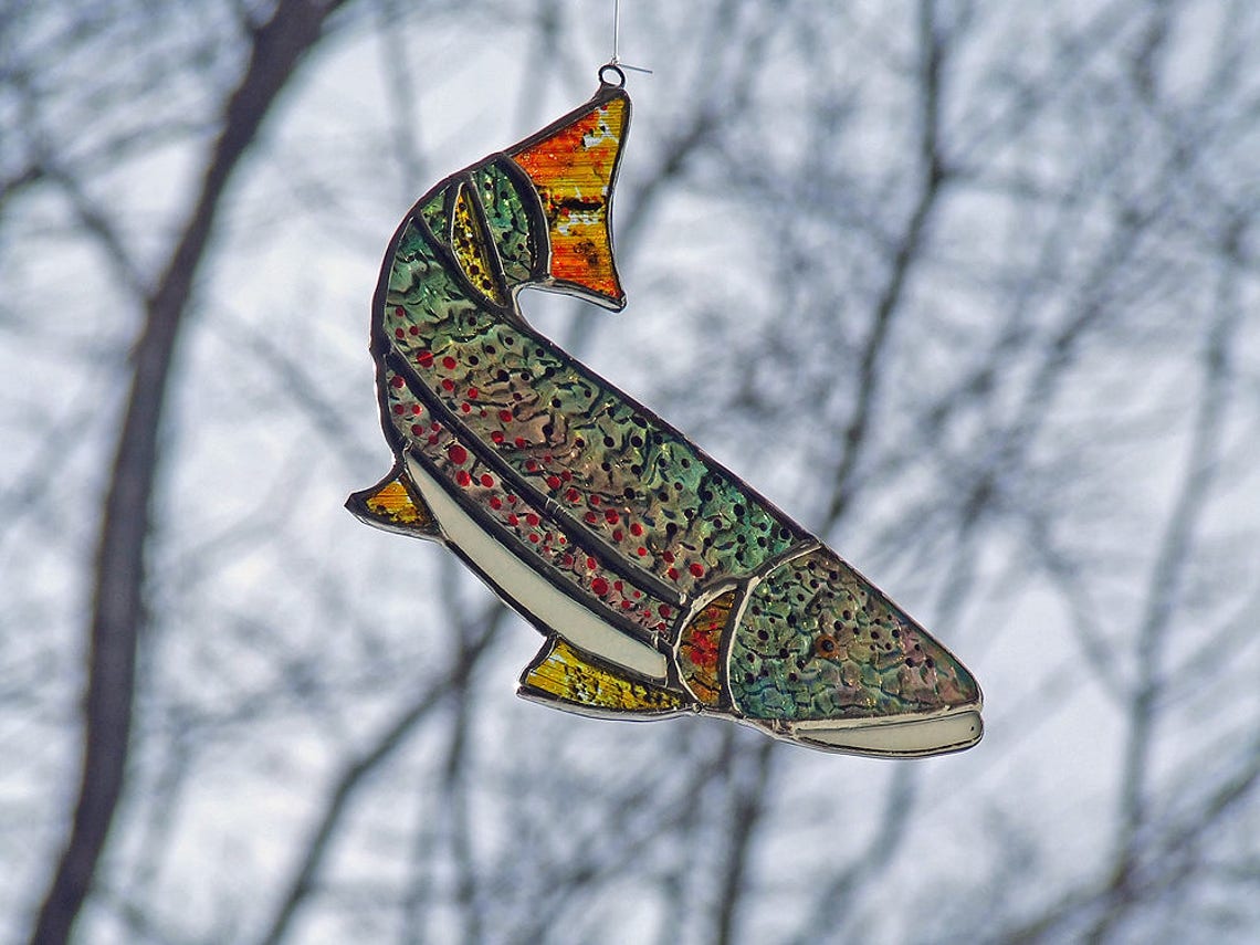 Stained Glass Brown Trout Suncatcher Hand Painted Glass Fish Etsy