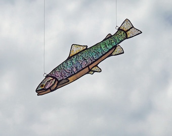 Stained Glass Rainbow Trout - Art Glass Fish - Outdoors Gift - Fishing Gift - Father's Day