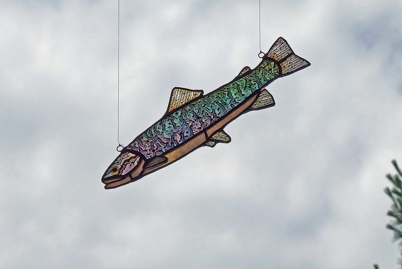 Stained Glass Rainbow Trout Art Glass Fish Outdoors Gift Fishing Gift