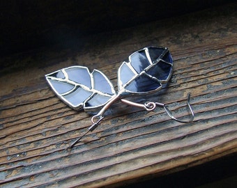 Blue Elm Leaf  Wine Bottle Glass Earrings, Unique Wedding Gift, Anniversary Gift, Mother's Day Gift