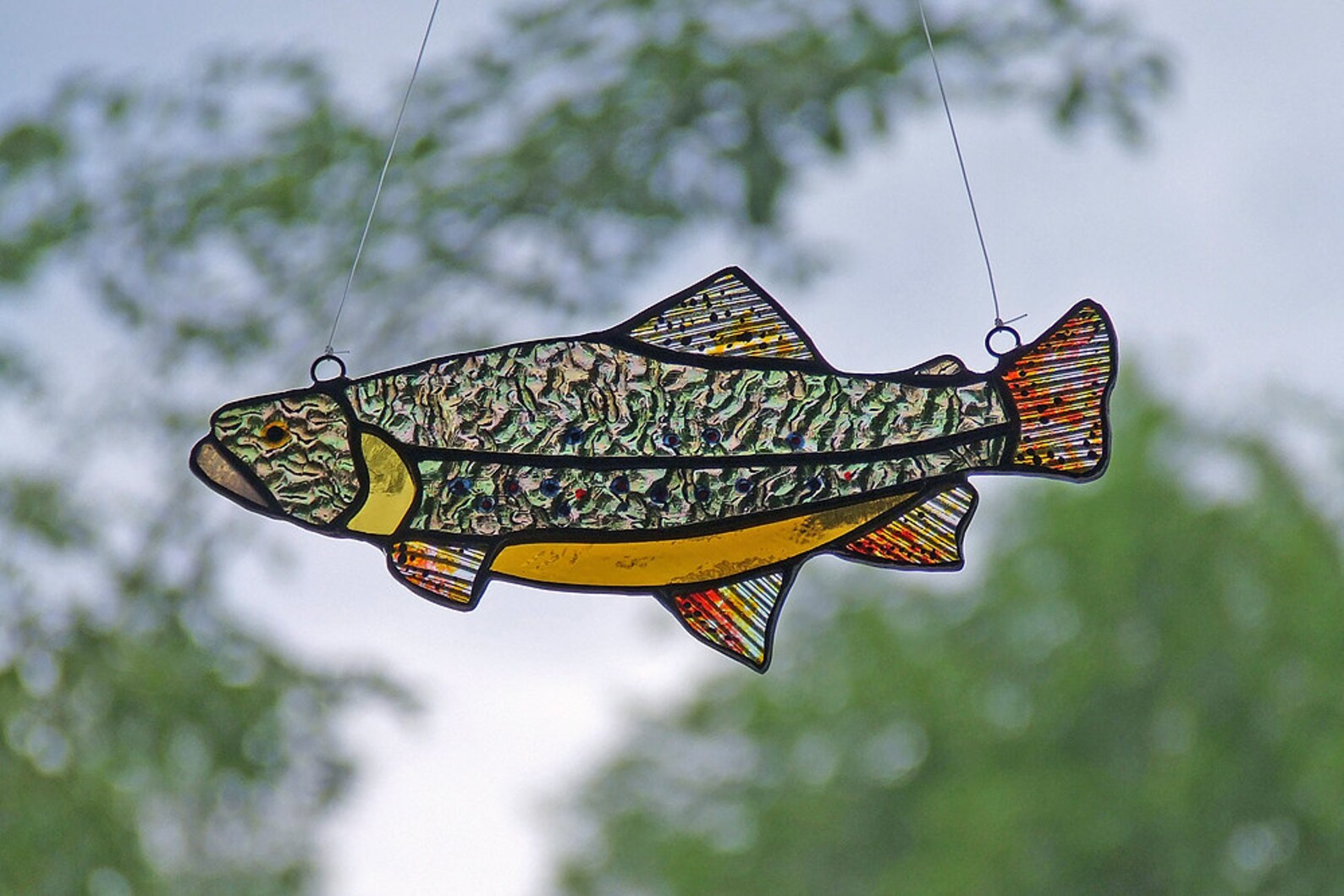 Stained Glass Brooktrout With Iridescent Glass and Upcycled Beer Bottle Glass Etsy