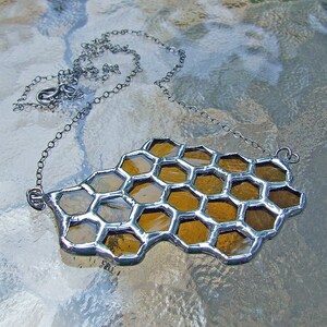 Unique Wedding Gift - Glass Honeycomb Necklace from Reclaimed Belgian Glass Bottle, Statement Jewelry