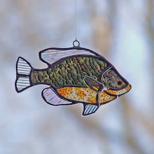 Angler, Fisherman Gift - Stained Glass Pumpkinseed Sunfish, Orange Home Decor - Father&#39;s Day Fishing Gift