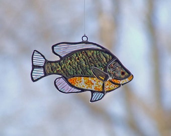 Angler, Fisherman Gift - Stained Glass Pumpkinseed Sunfish, Orange Home Decor - Father's Day Fishing Gift
