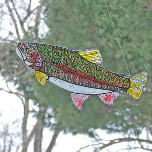 Stained Glass Trout, Large 14 Rainbow Trout Sun Catcher, Unique Gift, Fishing, Home Decor image 6