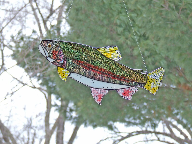 Stained Glass Trout, Large 14 Rainbow Trout Sun Catcher, Unique Gift, Fishing, Home Decor image 6