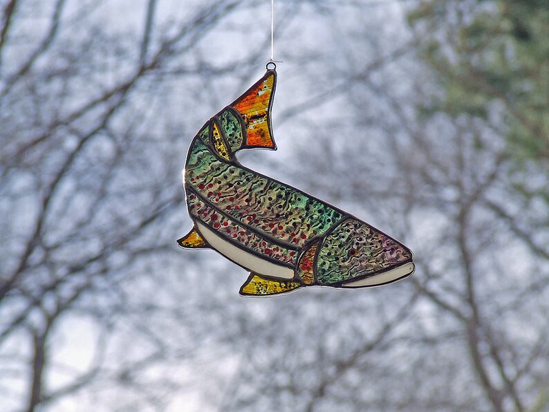 Stained Glass Brown Trout Suncatcher Hand Painted Glass Fish Etsy