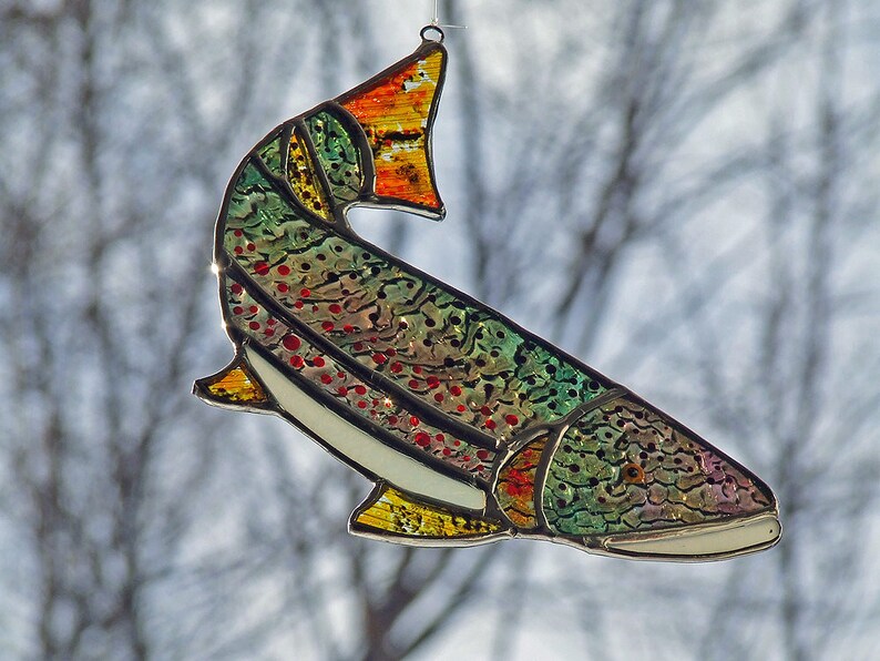 Stained Glass Brown Trout Suncatcher Hand Painted Glass Fish Etsy