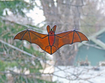 Stained Glass Sun Catcher Bat - Madagascar Sucker-footed Bat (Myzopoda aurita) - Copper Appendages