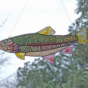 Stained Glass Trout, Large 14 Rainbow Trout Sun Catcher, Unique Gift, Fishing, Home Decor image 2