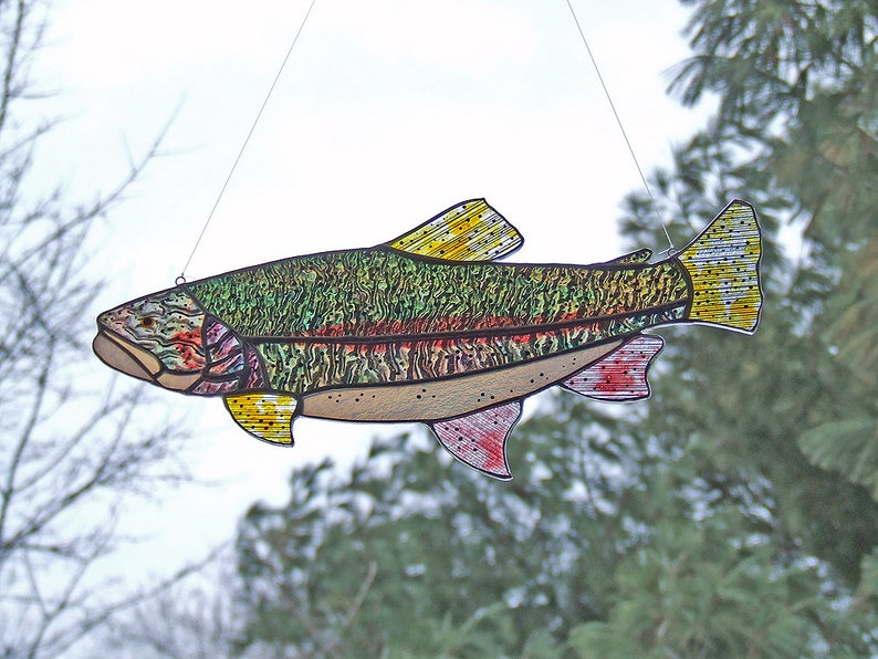 Stained Glass Trout, Large 14 Rainbow Trout Sun Catcher, Unique Gift, Fishing, Home Decor image 2