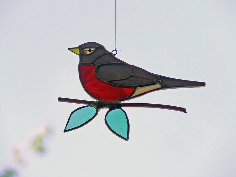 Art Glass Robin Stained Glass Robin Sun Catcher Unique Etsy