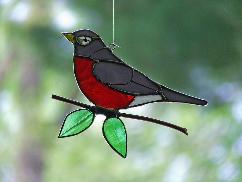 Art Glass Robin Stained Glass Robin Sun Catcher Unique Etsy