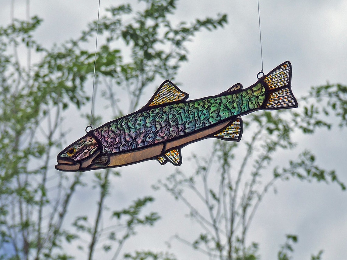 Stained Glass Rainbow Trout Art Glass Fish Outdoors Gift Fishing Gift