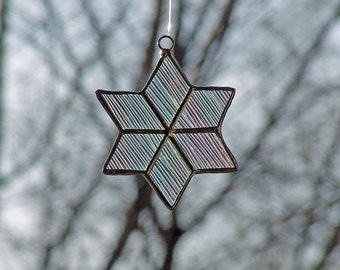 Simple Glass Star - Stained Glass Star from Iridescent Cord Glass 2 1/2"