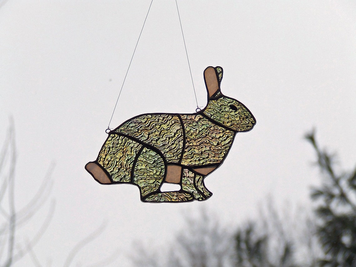 Rabbit Stained Glass Suncatcher Unique Home Decor Nursery Etsy