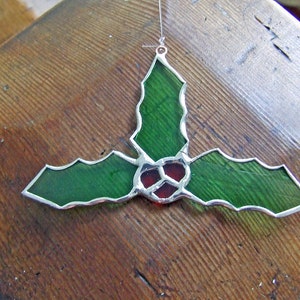 Stained Glass Holly Leaf Ornament, Unique Home Decor image 4