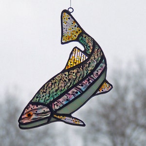 Stained Glass Trout, Rainbow Trout Fish, Unique Home Decor, Fishing Gift - Father's Day Fishing Gift