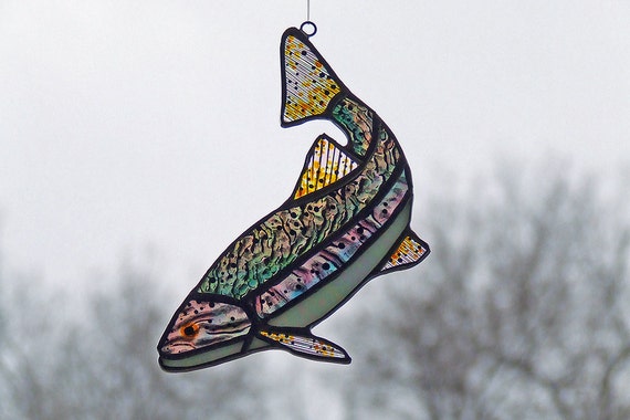 Stained Glass Trout, Rainbow Trout Fish, Unique Home Decor
