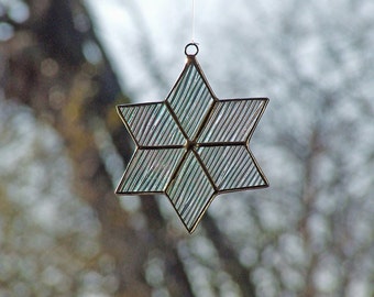 Unique Star Sun catcher - Stained Glass Star from Iridescent Cord Glass 3 1/2"