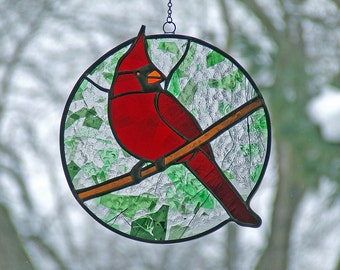 Stained Glass Cardinal, Unique Home Decor, Unique Anniversary Gift, Mother's Day Gift